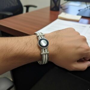 Man's White Enamel Mother of Pearl Cuff Bracelet